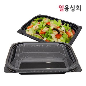 [ILYONG] 일회용 반찬 샐러드 용기 JH 203 소 390ml 100세트 검정, 100개, 1세트