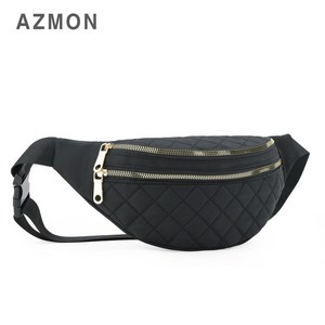 AZMON 레트로 마름모자수 여성 힙색가방 0.11kg 초경량 용량2.5L, 블랙, 1개