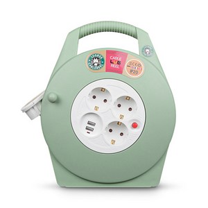 [사은품증정] LUG 러그 멀티탭 3구 10M 15M USB 2포트 접지 케이블 릴선 전기연장선 코드릴 휴대용 여행용 캠핑용 민트그린, 그린, 1개
