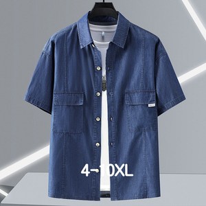 쥬엔리치 4XL-10XL 빅사이즈 반팔 셔츠 데님 여름 티셔츠 순면