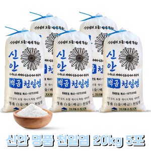 신안 천일염 20kg 국산 신안소금 간수뺀 굵은소금 자재스토어, 5개