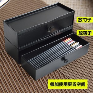 테이블 수저통 젓가락 양념 선반 일식 식당 업소용 수납 스푼통 서랍형, 대형 2단 수저통(검정색), 1개