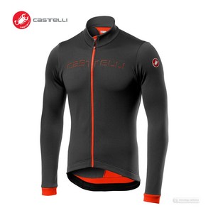 Castelli Fondo Thermal 풀 지퍼 긴팔 자전거 스웨터 다크 그레이/오렌지