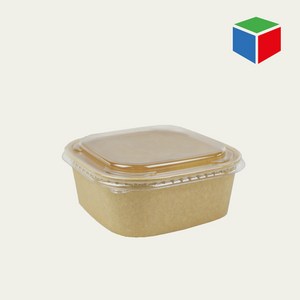 종이용기 KS-1742 (정사각/크라프트/PET뚜껑)-1300ml 50개, 1개입