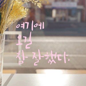 모노먼트 캘리그라피 레터링 스티커 - 여기에 오길 참 잘했다, L, 연핑크