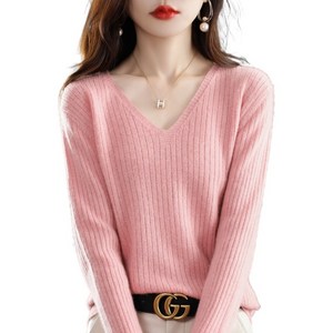 여성용 데일리 부드러운 골지 브이넥 긴팔 니트 Women's Knitwear D8379