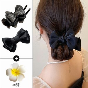 [UniqueFinds] 똥머리 뚝딱 마법 집게핀 올림머리 블랙리본+블랙큐빅+하와이포인트 핀 1+1+1