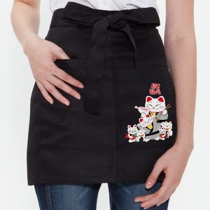 구다폼 숏 S 앞치마 허리형 블랙 / 식당 주방 홀 서빙 Apron, 네코친구들(S-B), 1개