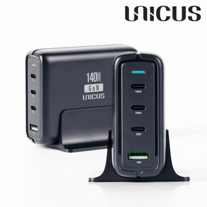 우니쿠스 GaN 140W USB PD 접지형 멀티 4포트 초고속 멀티 충전기 UNPD140W PD3.1 PPS, 블랙