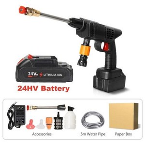 무선 고압 세척기 전기 세차 휴대용 충전식 24V 5600mAh 분무기, Black 24HV Battery