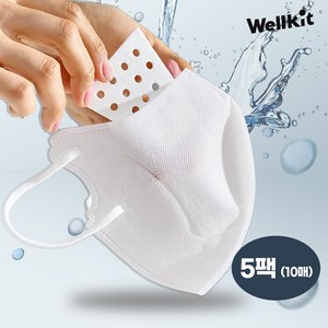 [Wellkit] 웰킷 촉촉 가습마스크 비행기 기내용 휴대용 가습기 비염 편도선 감기, 화이트(성인용), 5개, 2매입