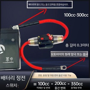 오토바이 배터리차단기 방전방지 전원차단 스위치 바이크, 0.3m 오토바이 100A 350cc 미만적합, 1개