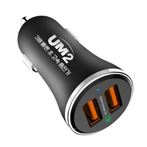 퀄컴3.0 USB 2포트 차량용 시거잭 고속충전기, 블랙