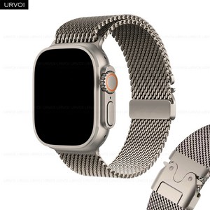 URVOI Milanese Loop fo Apple Watch Ulta 2 band stainless steel stap fo iWatch paachute buckle, Titanium colo, 44mm 45mm 46mm 49mm, 1개