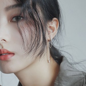 FOSSETTE[포셋] 샤르망 드롭 원터치 귀걸이 / 데일리 심플 롱 체인 큐빅 링귀걸이