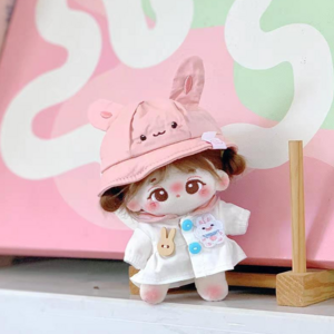 모카돌 10cm 솜인형옷 동물모자 + 의상 세트, 핑크(모자), 화이트(의상), 1개