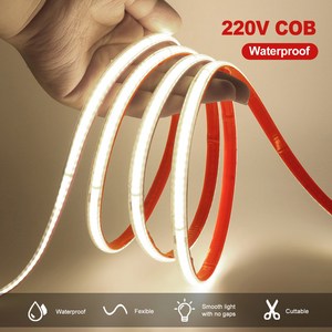 AC 220V COB 스트립 240LED/M IP65 방수 드라이버 내장 홈 데코 리본 로프 테이프 LED 조명 10cm 절단 가능, 자연 화이트, 1m, 1개