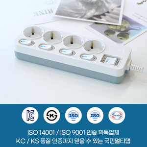 국산 절전 과부하차단 멀티탭 개별스위치 블루 LED 스위치 2구 3구 4구 5구 6구, 1.5m, 4구(250V~16A), 1개