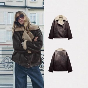 ZARA 자라 페이크 레더 더블 페이스드 무스탕 점퍼 Z1228