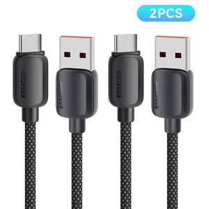 Essager USB C타입 100W 고속 충전 케이블 iphone 16 충전 지원, 2개, 블랙, 2m