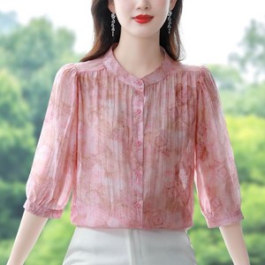 지고다그 여성 7부 티엔셀 블라우스 루즈핏 우아한 데일리 엄마룩 고급 셔츠 ZH0535