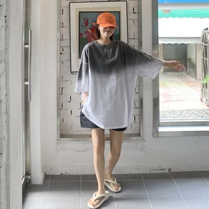 애플망고샵 빅사이즈 여름 반팔 워싱 디테일 롱박스티 오버핏 루즈핏 캐주얼 롱티셔츠