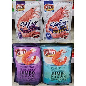 ZEN ZEN 젠젠 새우 과자 70g (1.새우칩 오리지날 2.새우칩 치지 3.점보 새우 크래커 오리지날 4.점보 새우 크래커 페퍼 / 4종 택1) / 말레이시아, 1개