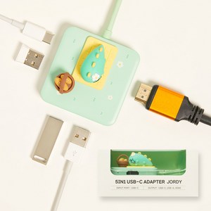 카카오프렌즈 5in1 USB-C 도킹스테이션 춘식이 허브 C타입멀티허브, 죠르디 ( 그린 ), 1개