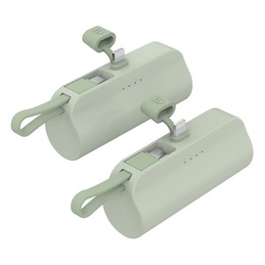 2in1 도킹형 듀얼 미니 일체형 보조배터리 5000mAh 2p세트, 올리브 8핀+C타입(2p)