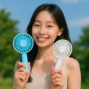 헬릭스케어 애풍이 손풍기 휴대용 무선 미니 선풍기 3단 풍속 1+1, 블루+화이트