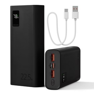 디버스 타이니타이탄 대용량 22.5W 20000mAh 멀티단자 고속충전 QC3.0 PD3.0 잔량표시 보조배터리, 블랙