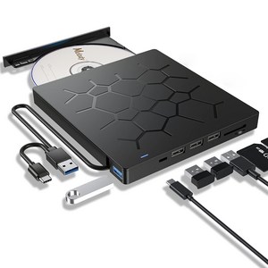 7in1 멀티허브 USB 3.0 A C타입 외장 ODD CD DVD롬 레코더 ED02, 상세페이지 참조, 1개