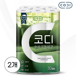 코디 순수 3겹 데코 화장지 30M, 30개입, 2개