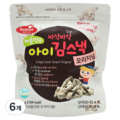 베베스트 처음먹는 아이 김스낵, 오리지널, 20g, 6개