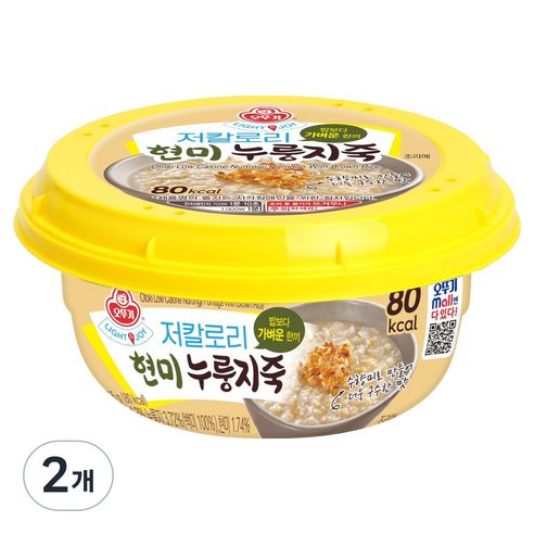 오뚜기 라이트 앤 조이 저칼로리 현미 누룽지죽, 215g, 2개