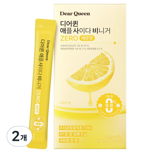 DearQueen 애플 사이다 비니거 ZERO 레몬맛 14p, 196ml, 2개