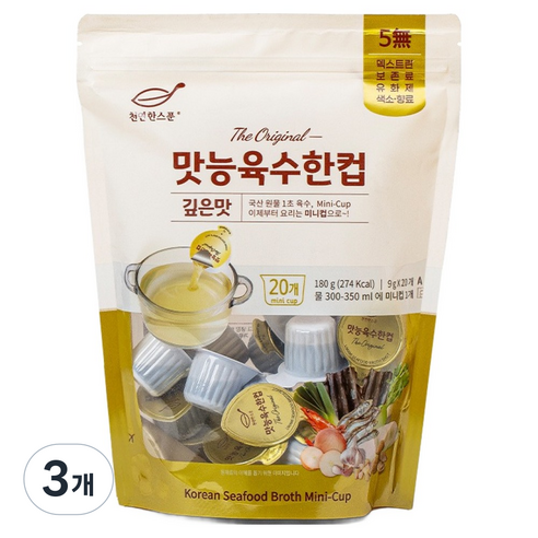 천연한스푼 석하 맛능육수한컵 깊은맛, 180g, 3개