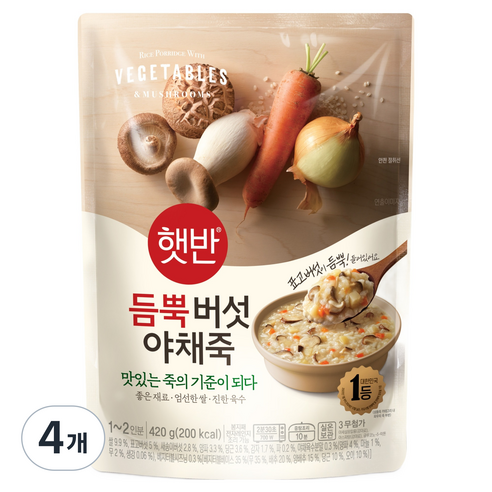 햇반 듬뿍 버섯야채죽, 420g, 4개