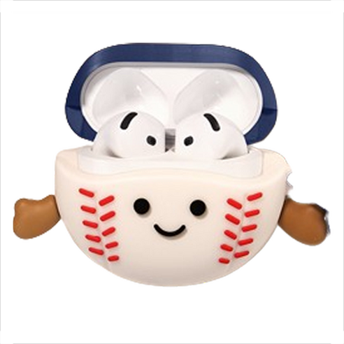 거친언니 귀여운 캐릭터 패턴 실리콘 커버 에어팟 케이스, 야구공 + 고리 airpods 1/2, 1개, 단일상품