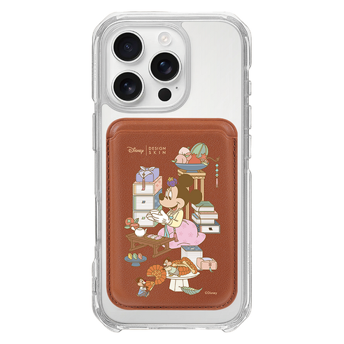 DESIGNSKIN 맥세이프 레더 포켓 디즈니 다과 미니 앤 칩앤데일, 브라운, 1개