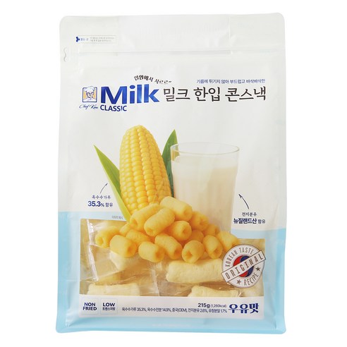 밀크클래식쌀과자 한입 콘스낵, 215g, 1개
