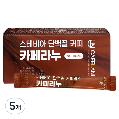 한국생활건강연구소 카페라누 스테비아 단백질 커피믹스, 5개