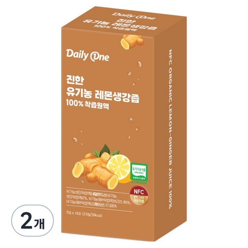 데일리원 진한 유기농 레몬생강즙 100 착즙 원액, 210g, 2개