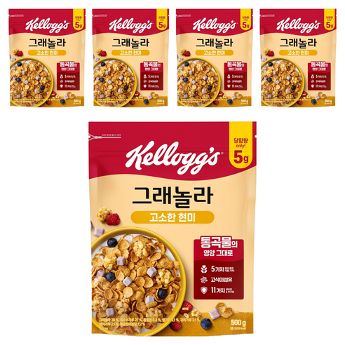 켈로그 고소한 현미 그래놀라 시리얼, 500g, 5개