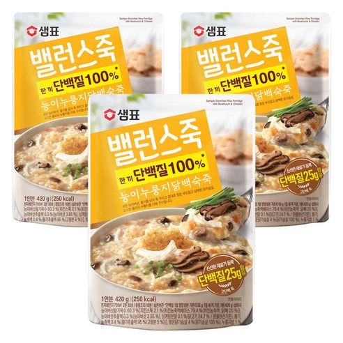 샘표 밸런스죽 능이누룽지닭백숙죽, 420g, 3개