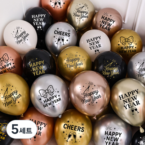 피앤비유니티 신년 레터링 인쇄풍선 30종 세트, 04 블랙 골드 실버 로즈골드 화이트 믹스, 5세트