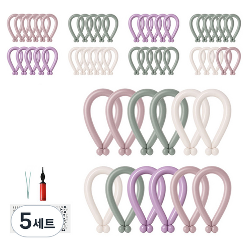 피앤비유니티 요술풍선 50p + 펌프 + 레터링스티커 +스티커집게 세트, 그레이티 파스텔 혼합4색, 5세트