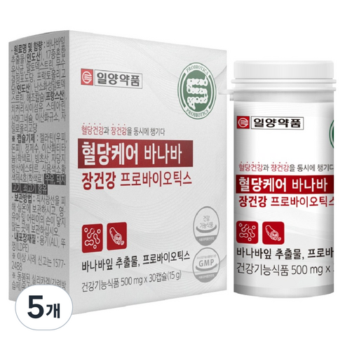 일양약품 혈당케어 바나바 장건강 프로바이오틱스 유산균 15g, 30정, 5개
