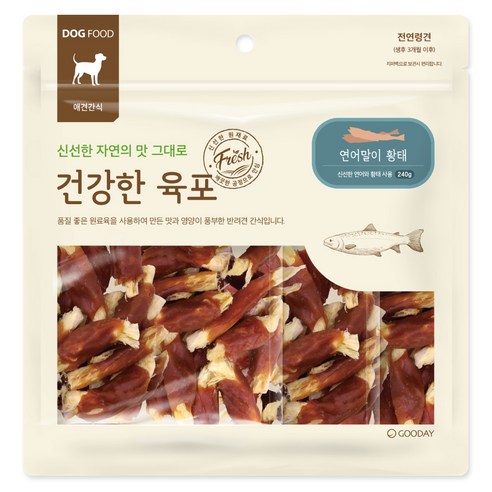 굿데이 강아지 건강한 육포, 연어말이 황태, 240g, 1개
