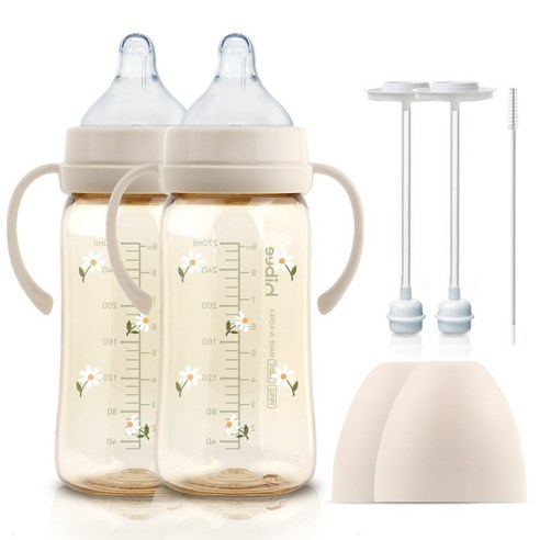 하이비 PPSU 에잇벤트 배앓이방지 젖병 데이지 270ml 트윈팩+핸들2p+추타입2p or 간편타입2p 몽글 3초젖병, LL(9개월이상), 추 타입2p/데이지 샌드, 1개, 270ml